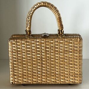 Vintage MAGID Charming Woven Coated Straw Box Basket Woven Handbag Satchel